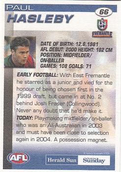 2005 Select Herald Sun AFL #66 Paul Hasleby Back